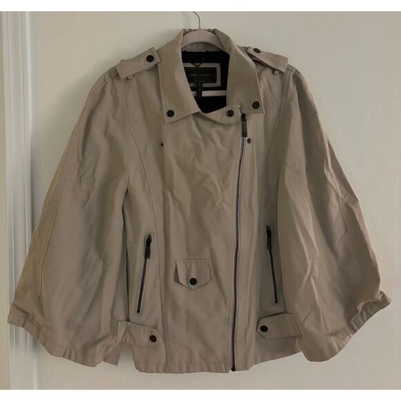 BCBGMaxAzria Dominique Khaki Utility Cape Jacket Large - Picture 2 of 10